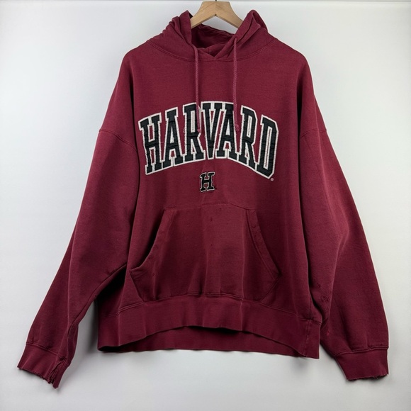Vintage Harvard Hoodie • 2XL Maroon Embroidered Pullover by J. America - Picture 1 of 10